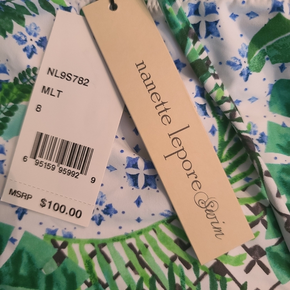 Nanette Lepore Palm Patchwork  Tankini Swim Top Women's Size 8 - Picture 9 of 10